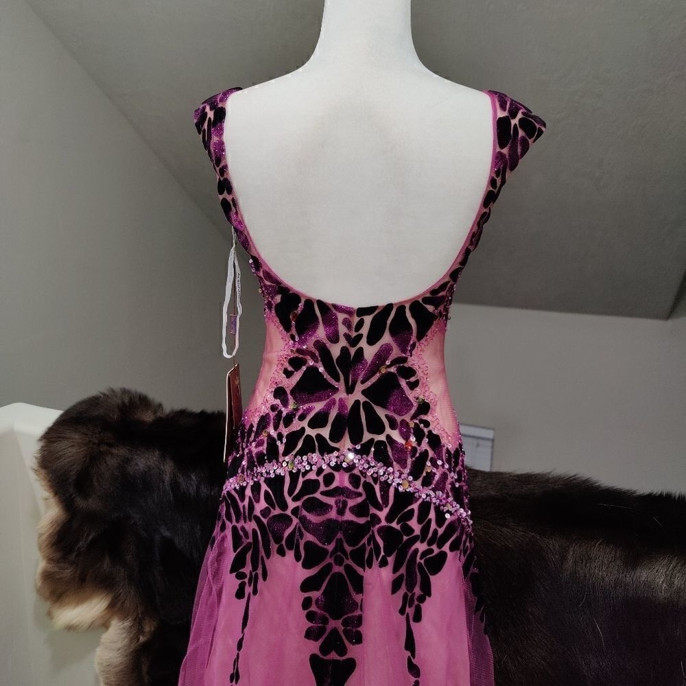 Stunning Silk Purple Gradient Glitter Floral Beaded & Sequined Gown - Picture 10 of 16